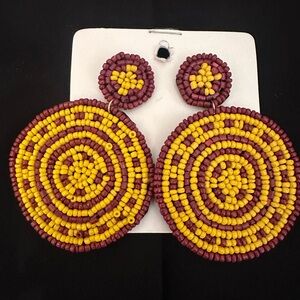 Vibrant Yellow and Brown Beaded Earrings